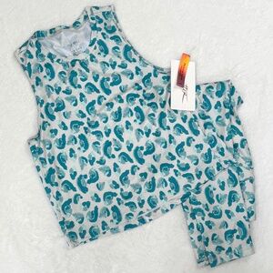 Gottex Blue Turquoise Printed Tank Legging Set NWT Size S